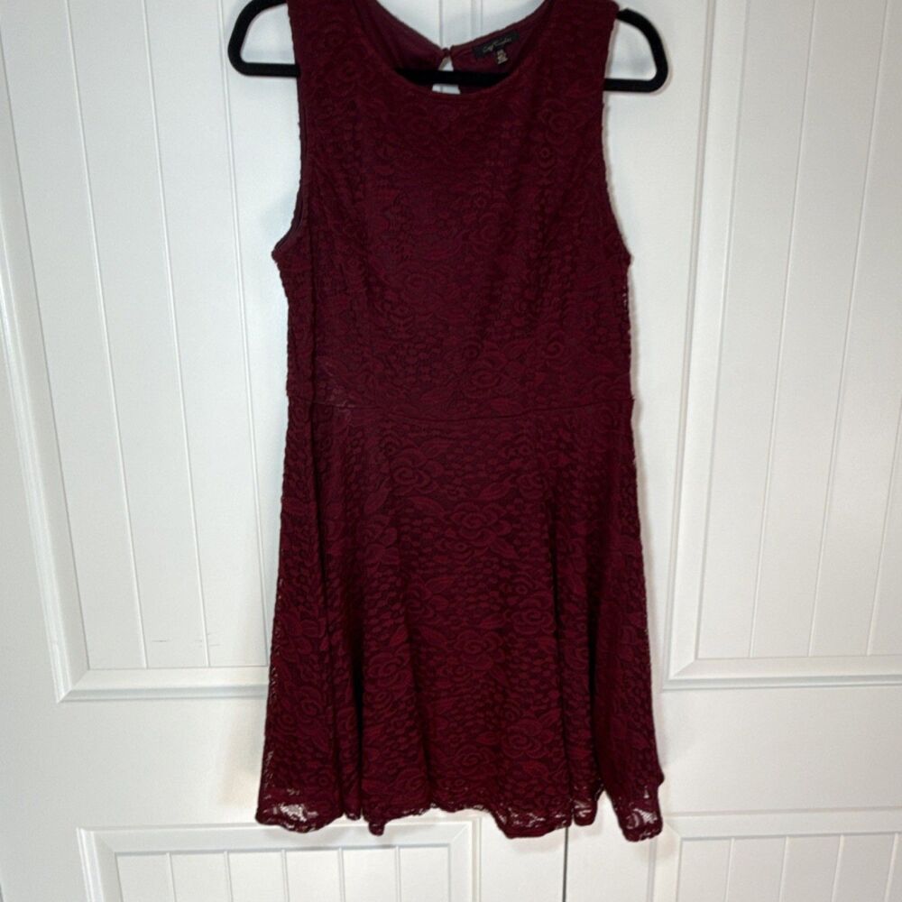 City Triangles Burgundy Floral Lace A-Line Dress V-Neck Lined XXL 3020-TL3C
